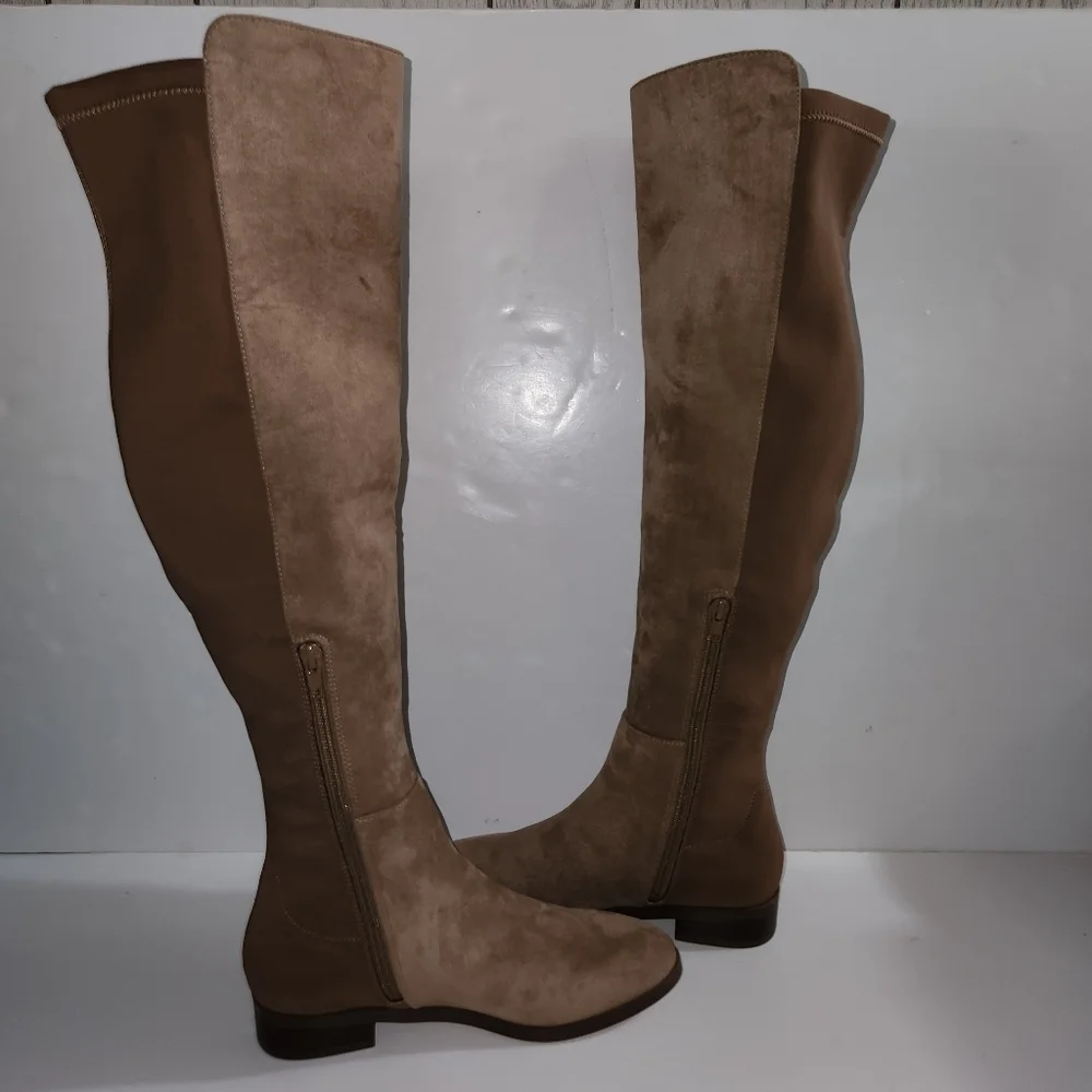 J.Crew Factory Sueded Knee High Boots with Stretch, Camel, Size 7